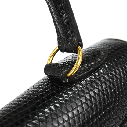 Hermes * Black Lizard Kelly 20 Sellier 2way Shoulder Handbag