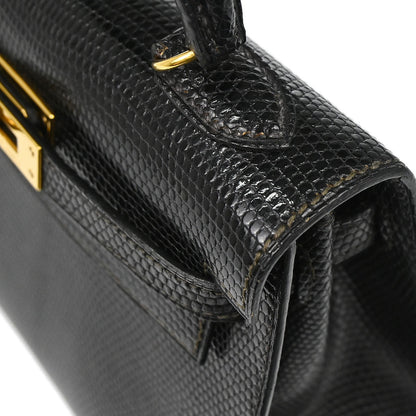Hermes * Black Lizard Kelly 20 Sellier 2way Shoulder Handbag