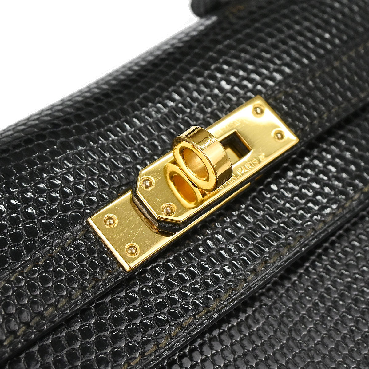 Hermes * Black Lizard Kelly 20 Sellier 2way Shoulder Handbag