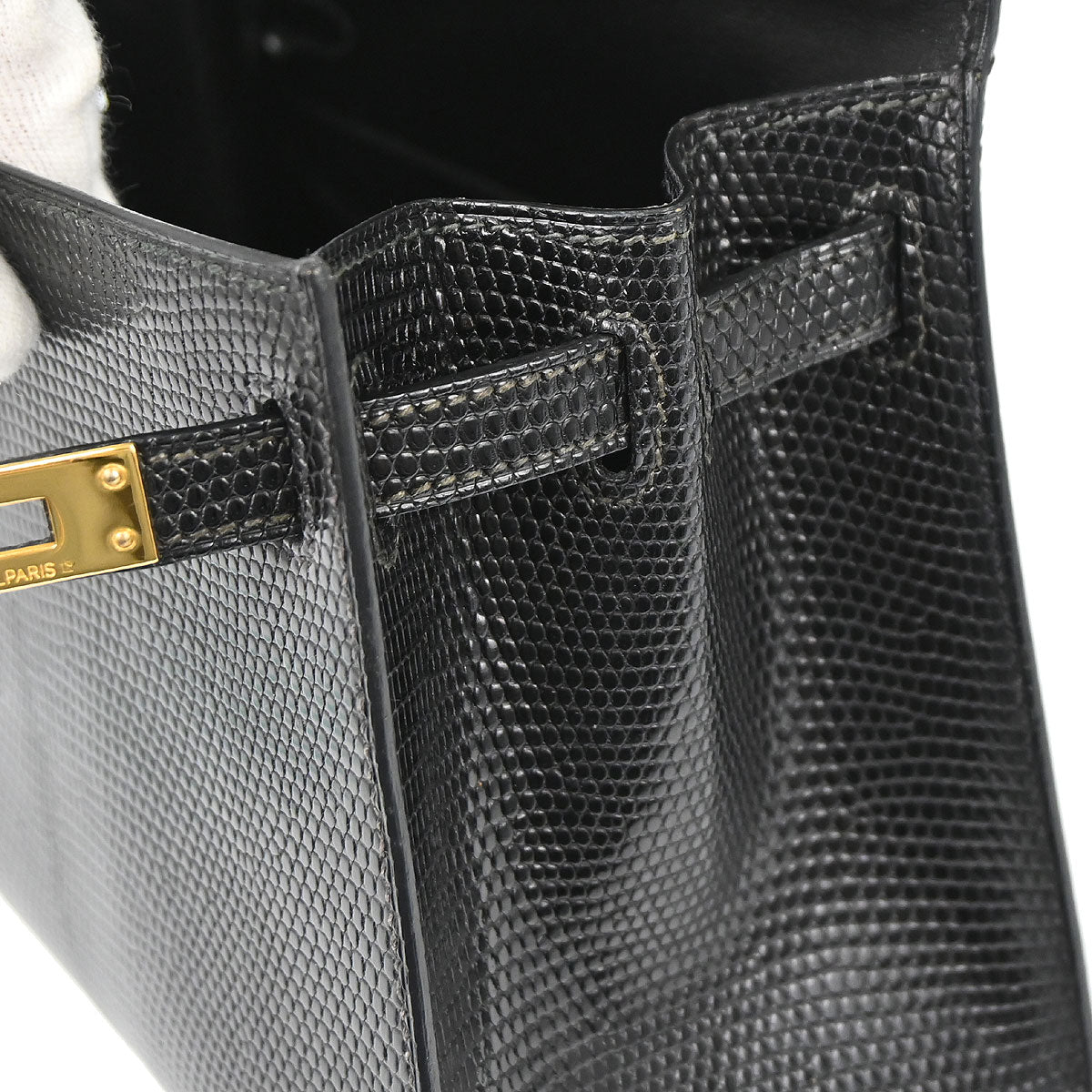 Hermes * Black Lizard Kelly 20 Sellier 2way Shoulder Handbag