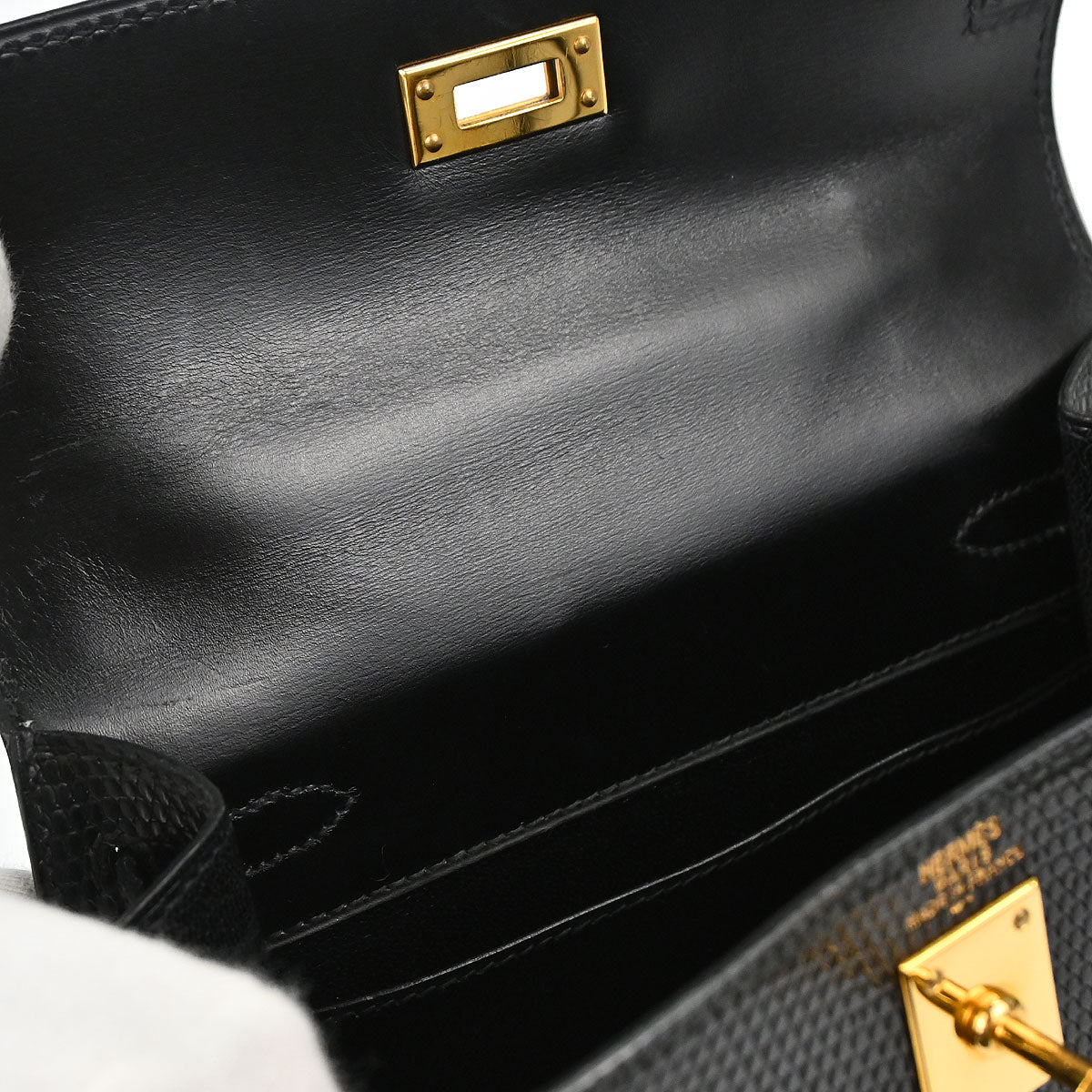 Hermes * Black Lizard Kelly 20 Sellier 2way Shoulder Handbag