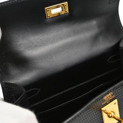Hermes * Black Lizard Kelly 20 Sellier 2way Shoulder Handbag