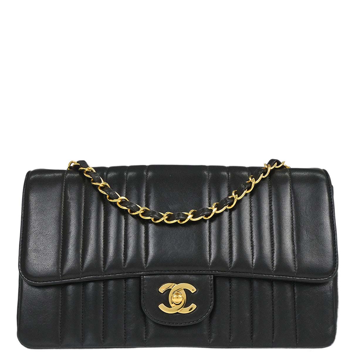 Chanel 1991-1994 Black Lambskin Mademoiselle Single Flap Shoulder Bag
