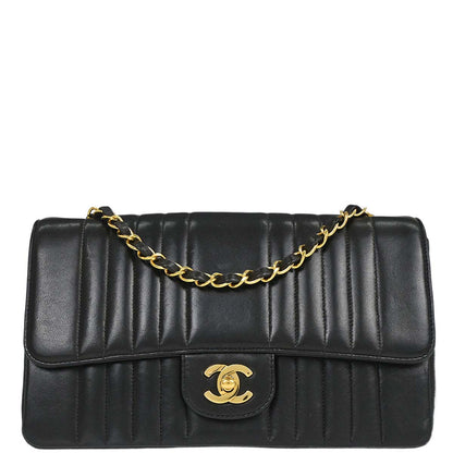 Chanel 1991-1994 Black Lambskin Mademoiselle Single Flap Shoulder Bag
