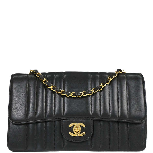 Chanel 1991-1994 Black Lambskin Mademoiselle Single Flap Shoulder Bag