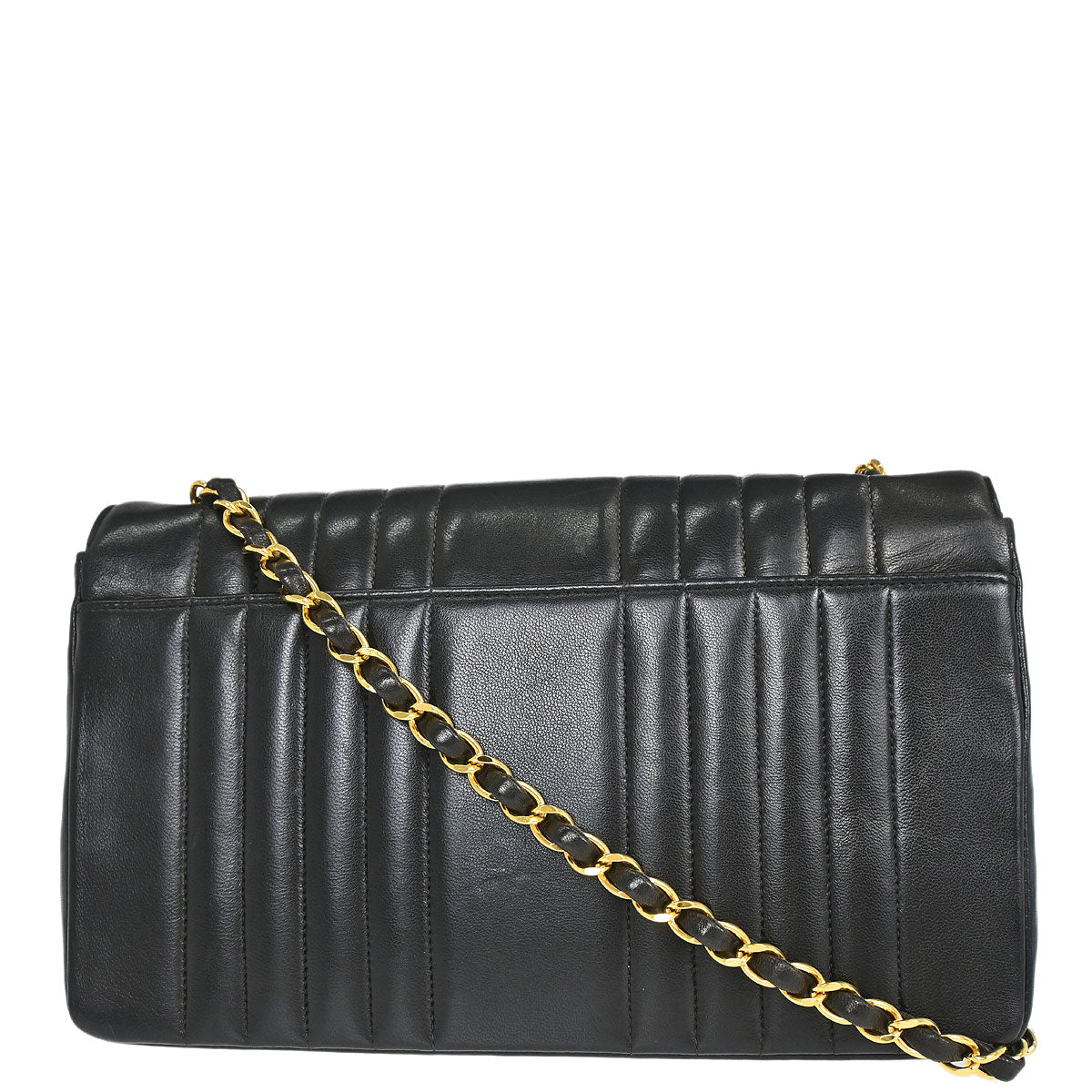 Chanel 1991-1994 Black Lambskin Mademoiselle Single Flap Shoulder Bag