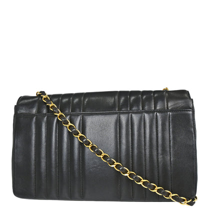 Chanel 1991-1994 Black Lambskin Mademoiselle Single Flap Shoulder Bag