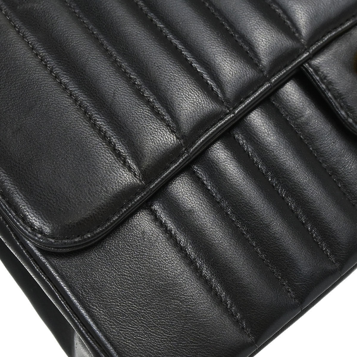 Chanel 1991-1994 Black Lambskin Mademoiselle Single Flap Shoulder Bag