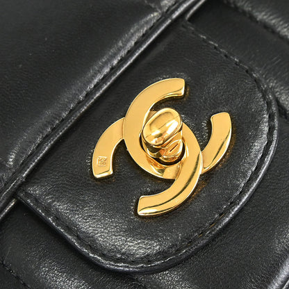 Chanel 1991-1994 Black Lambskin Mademoiselle Single Flap Shoulder Bag
