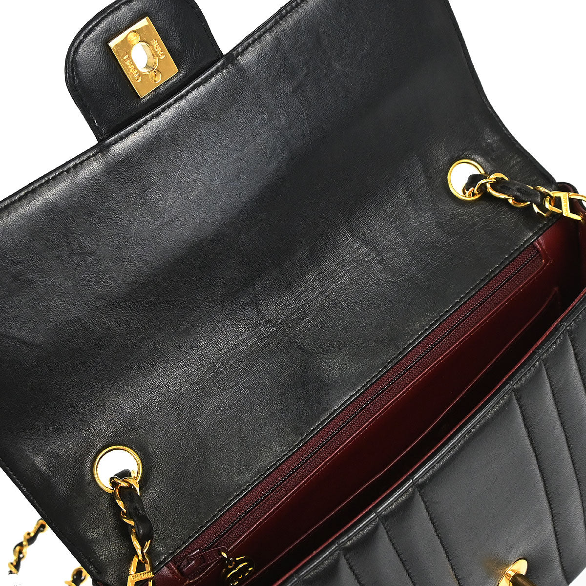 Chanel 1991-1994 Black Lambskin Mademoiselle Single Flap Shoulder Bag