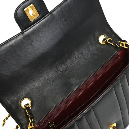 Chanel 1991-1994 Black Lambskin Mademoiselle Single Flap Shoulder Bag