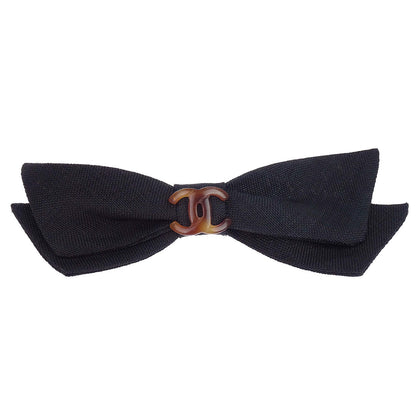 Chanel Bow CC Hair Barrette Black Linen Hair Accessories