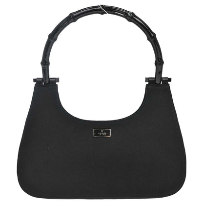 Gucci Black Satin Bamboo Handbag