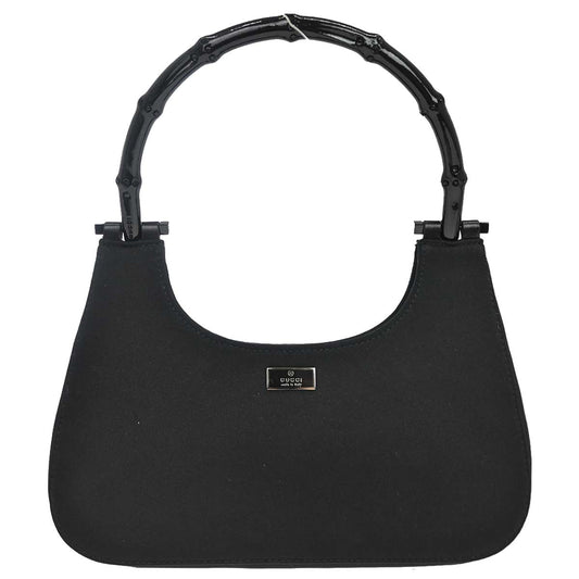 Gucci Black Satin Bamboo Handbag