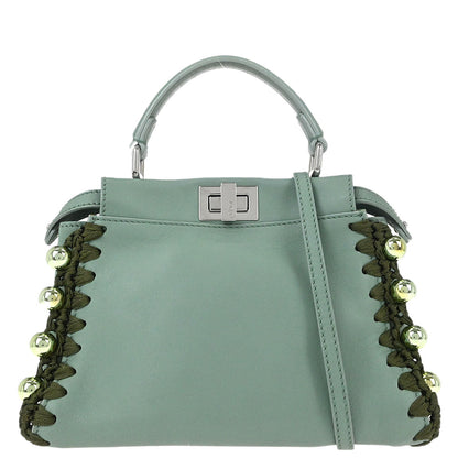 Fendi Green Leather Peekaboo 2way Shoulder Handbag