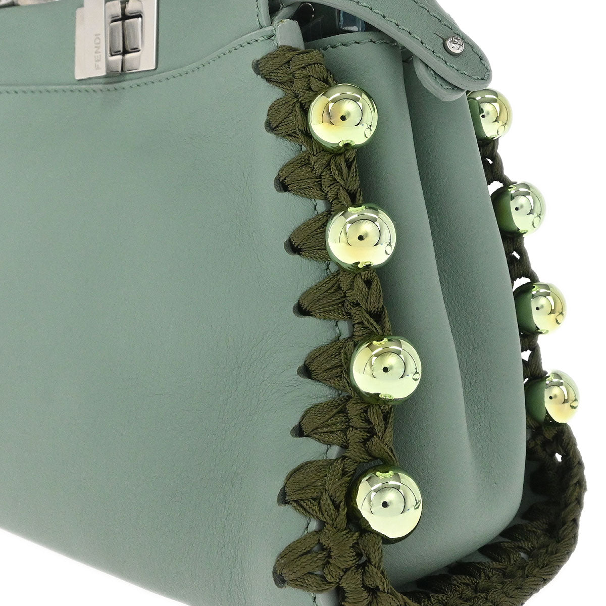 Fendi Green Leather Peekaboo 2way Shoulder Handbag