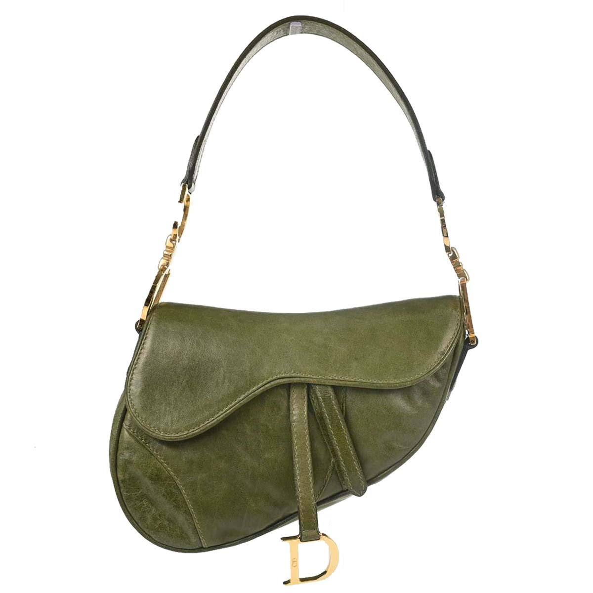 Christian Dior Green Leather Saddle Handbag