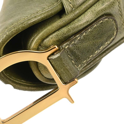 Christian Dior Green Leather Saddle Handbag