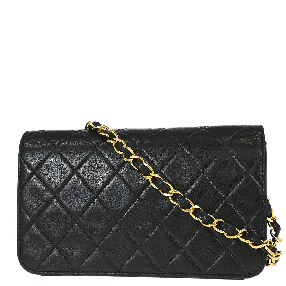Chanel 1991-1994 Black Lambskin Pushlock Mini Full Flap Shoulder Bag