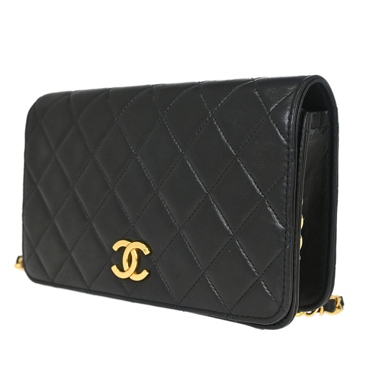 Chanel 1991-1994 Black Lambskin Pushlock Mini Full Flap Shoulder Bag