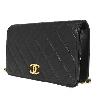 Chanel 1991-1994 Black Lambskin Pushlock Mini Full Flap Shoulder Bag