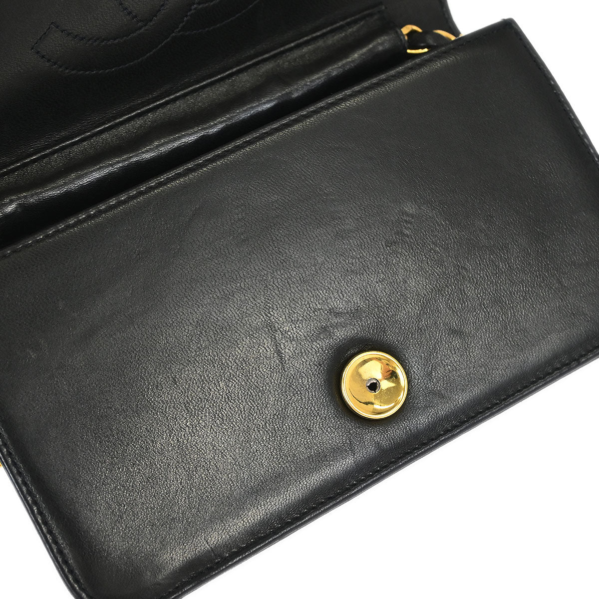 Chanel 1991-1994 Black Lambskin Pushlock Mini Full Flap Shoulder Bag