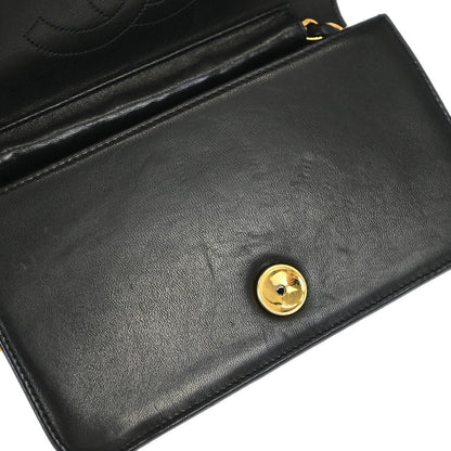 Chanel 1991-1994 Black Lambskin Pushlock Mini Full Flap Shoulder Bag