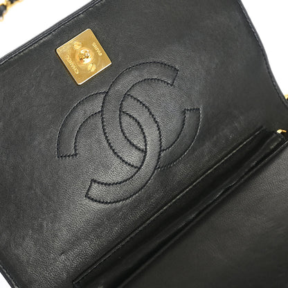 Chanel 1991-1994 Black Lambskin Pushlock Mini Full Flap Shoulder Bag
