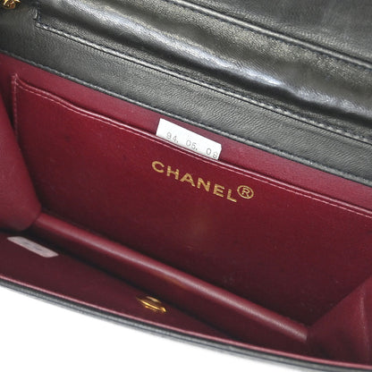 Chanel 1991-1994 Black Lambskin Pushlock Mini Full Flap Shoulder Bag
