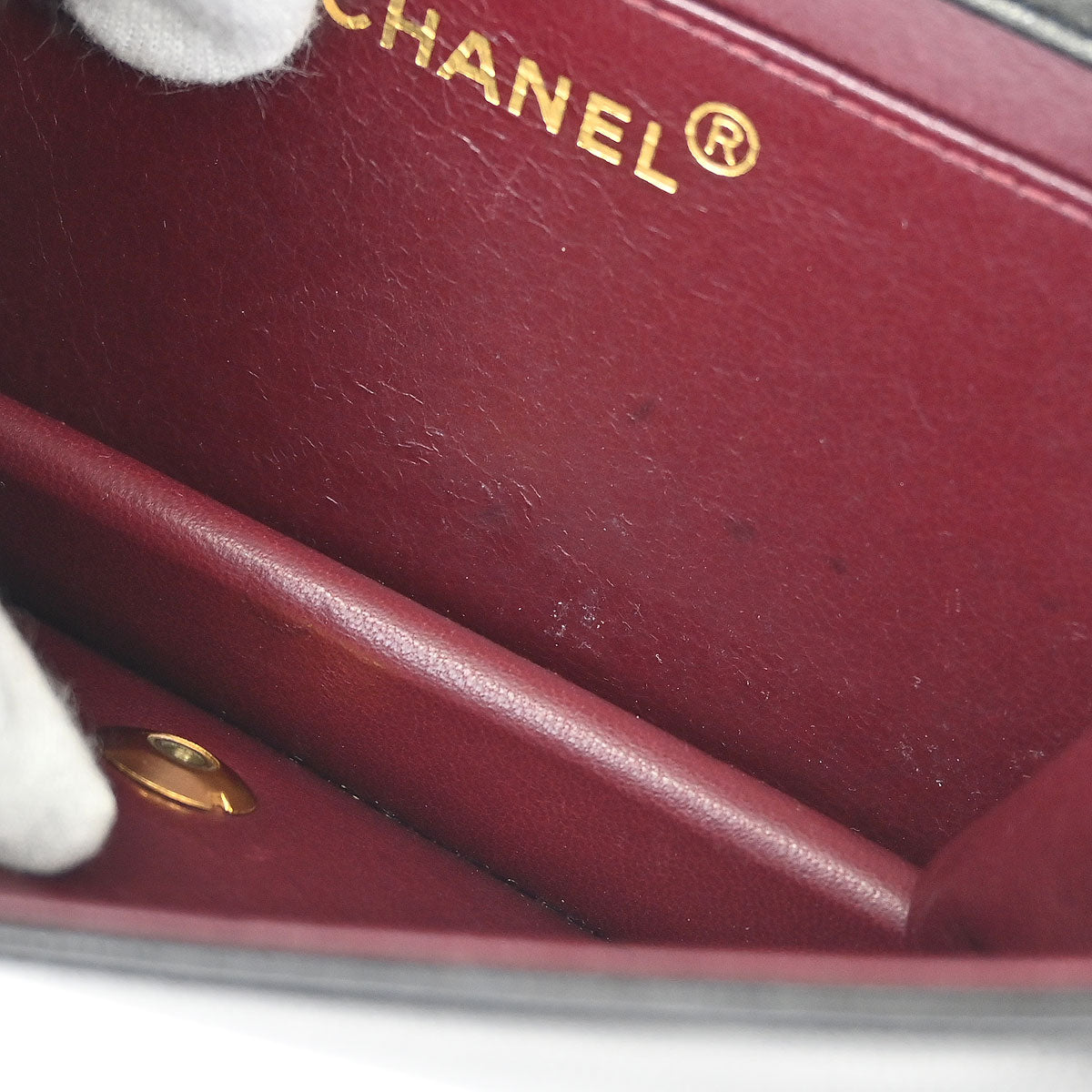 Chanel 1991-1994 Black Lambskin Pushlock Mini Full Flap Shoulder Bag