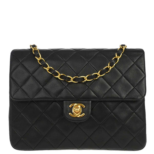 Chanel Black Lambskin Classic Square Flap Shoulder Bag 20