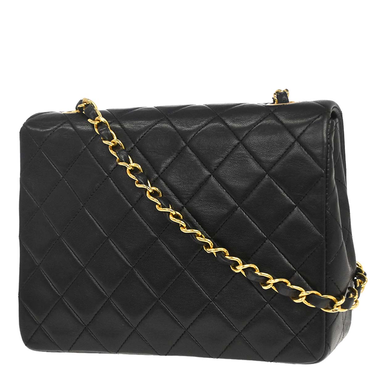 Chanel Black Lambskin Classic Square Flap Shoulder Bag 20