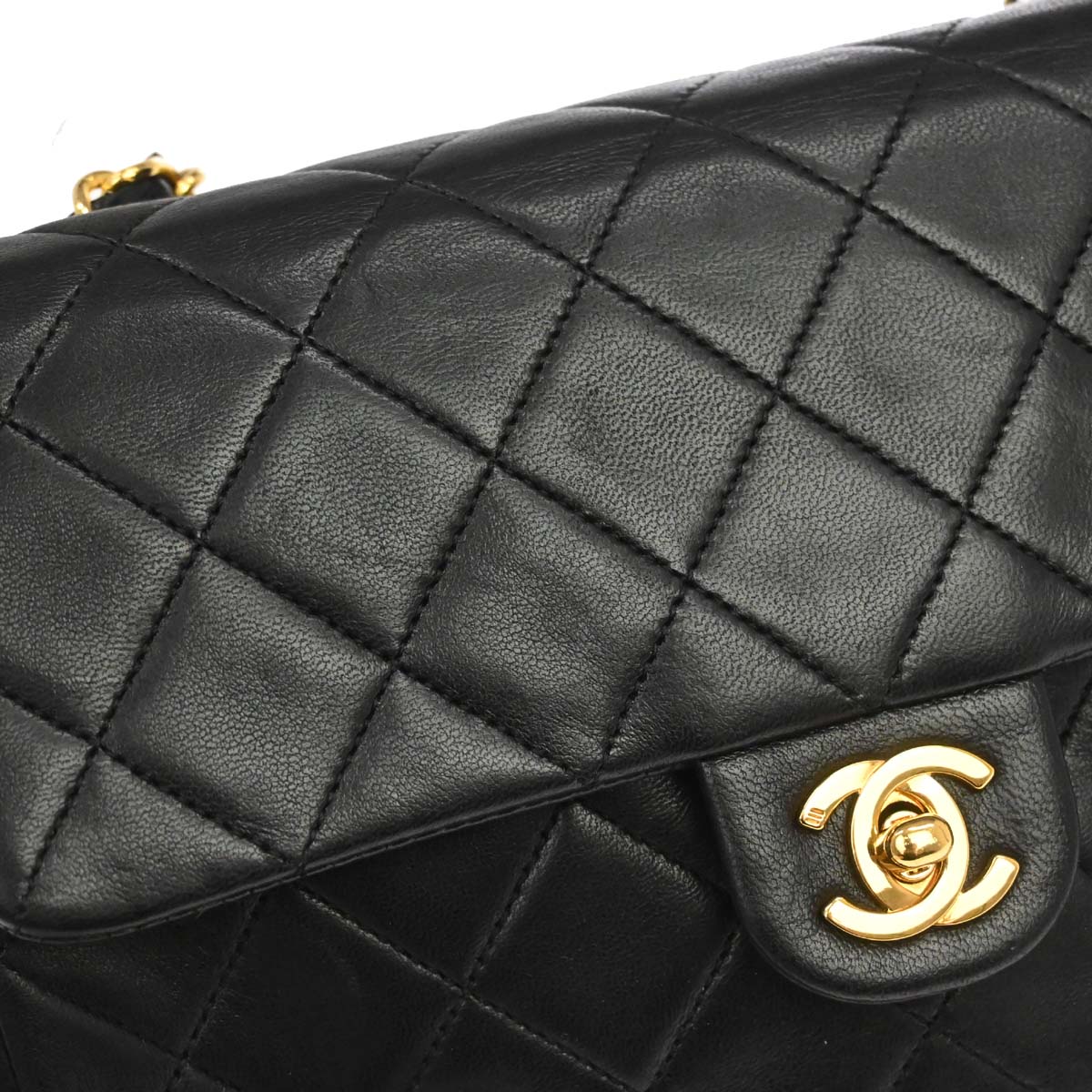 Chanel Black Lambskin Classic Square Flap Shoulder Bag 20
