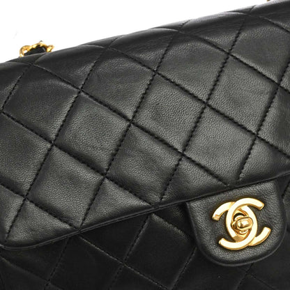 Chanel Black Lambskin Classic Square Flap Shoulder Bag 20