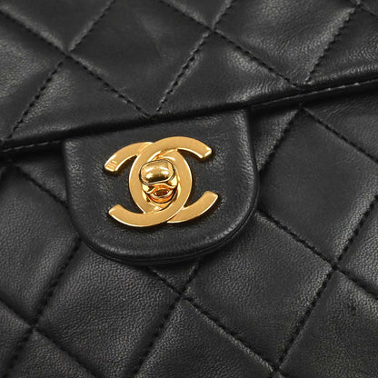 Chanel Black Lambskin Classic Square Flap Shoulder Bag 20