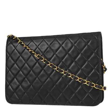 Chanel 1996-1997 Black Lambskin Pushlock Medium Half Flap Shoulder Bag