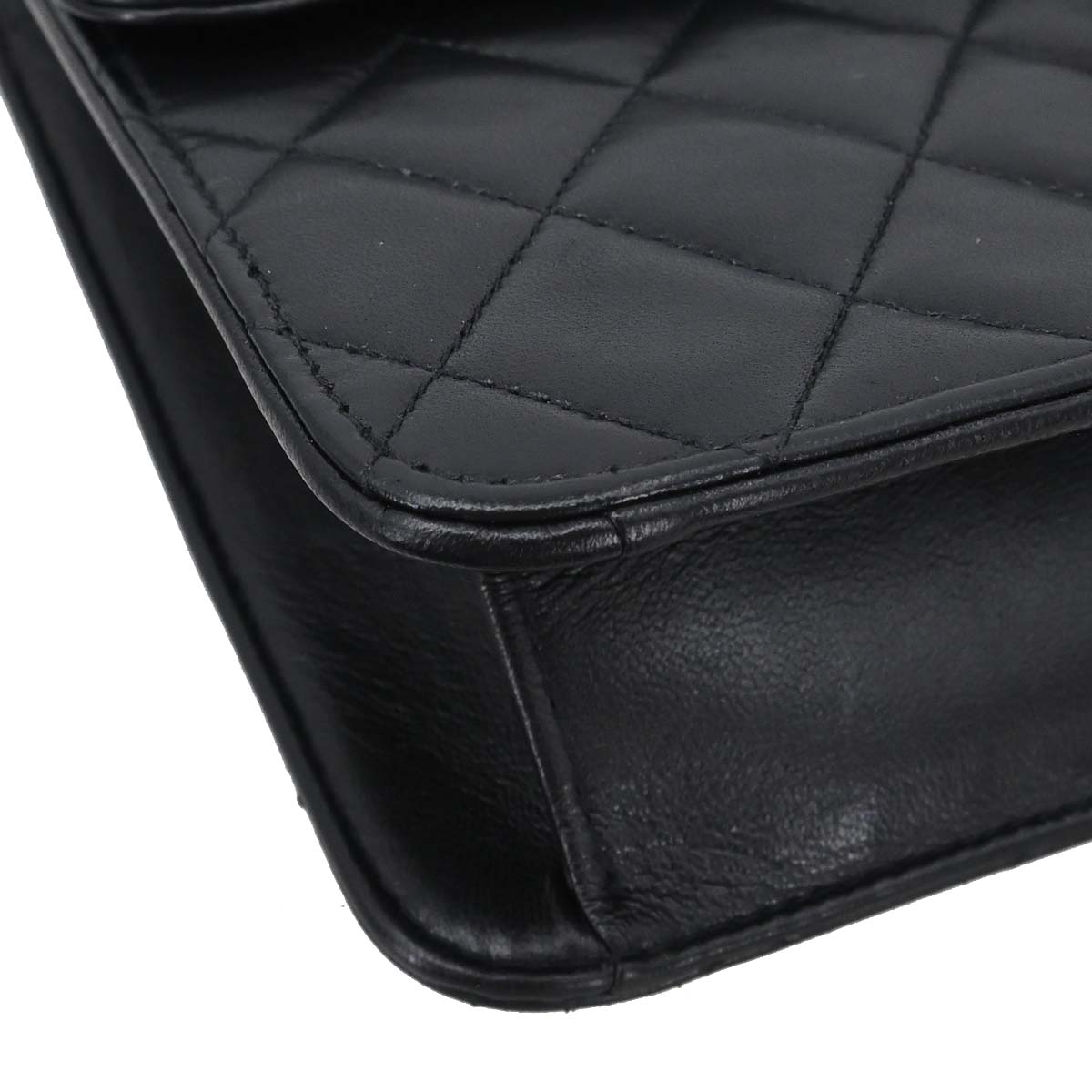 Chanel 1996-1997 Black Lambskin Pushlock Medium Half Flap Shoulder Bag