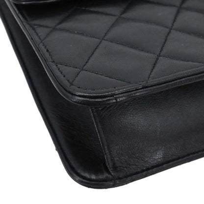 Chanel 1996-1997 Black Lambskin Pushlock Medium Half Flap Shoulder Bag