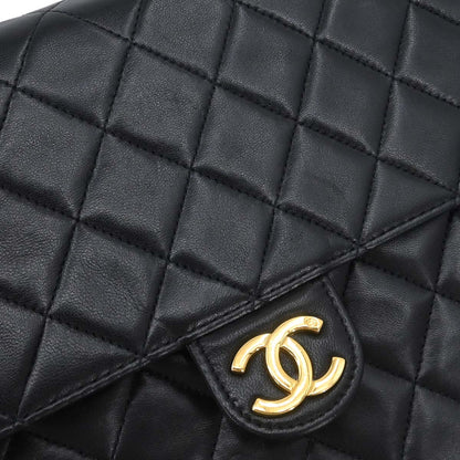 Chanel 1996-1997 Black Lambskin Pushlock Medium Half Flap Shoulder Bag