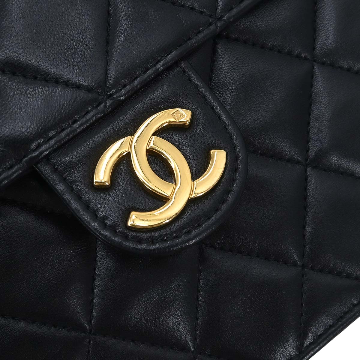 Chanel 1996-1997 Black Lambskin Pushlock Medium Half Flap Shoulder Bag