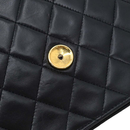 Chanel 1996-1997 Black Lambskin Pushlock Medium Half Flap Shoulder Bag