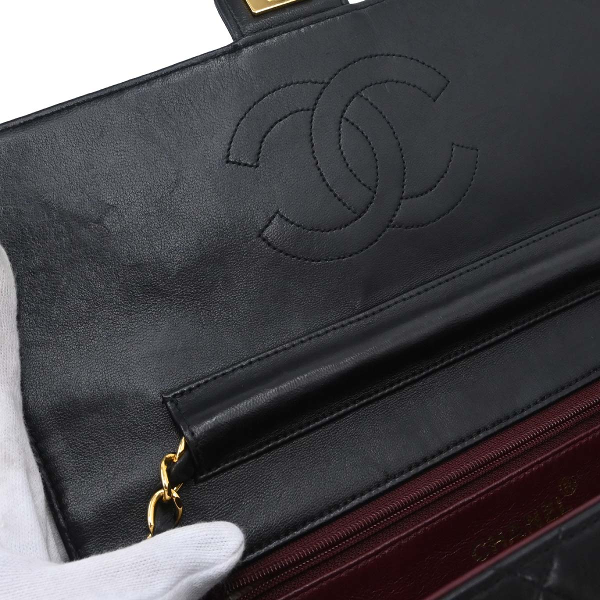 Chanel 1996-1997 Black Lambskin Pushlock Medium Half Flap Shoulder Bag