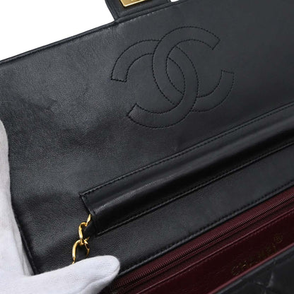Chanel 1996-1997 Black Lambskin Pushlock Medium Half Flap Shoulder Bag