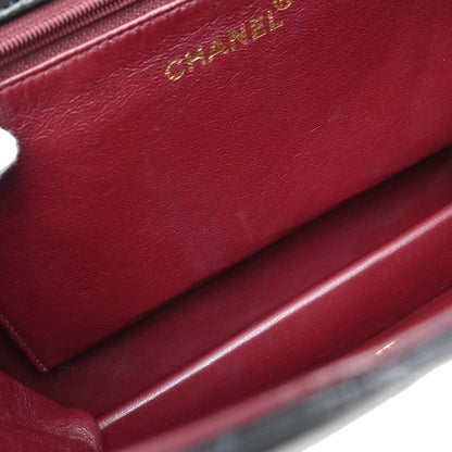 Chanel 1996-1997 Black Lambskin Pushlock Medium Half Flap Shoulder Bag