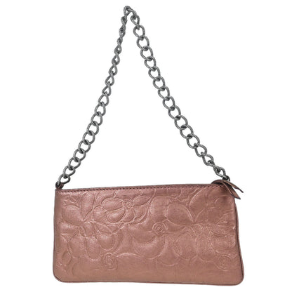 Chanel 2003-2004 Metallic Pink Lambskin Camellia Mini Pochette Handbag