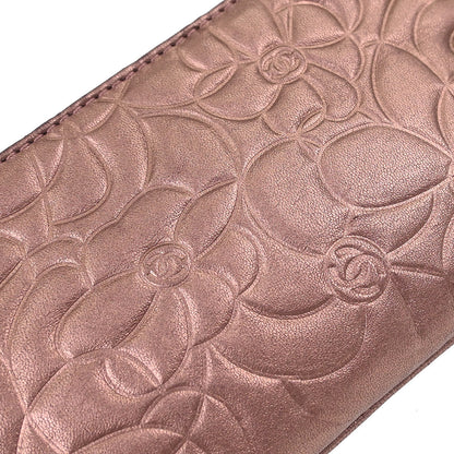 Chanel 2003-2004 Metallic Pink Lambskin Camellia Mini Pochette Handbag