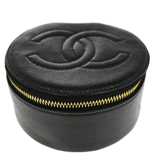 Chanel 1991-1994 Black Caviar Skin Jewelry Case Pouch