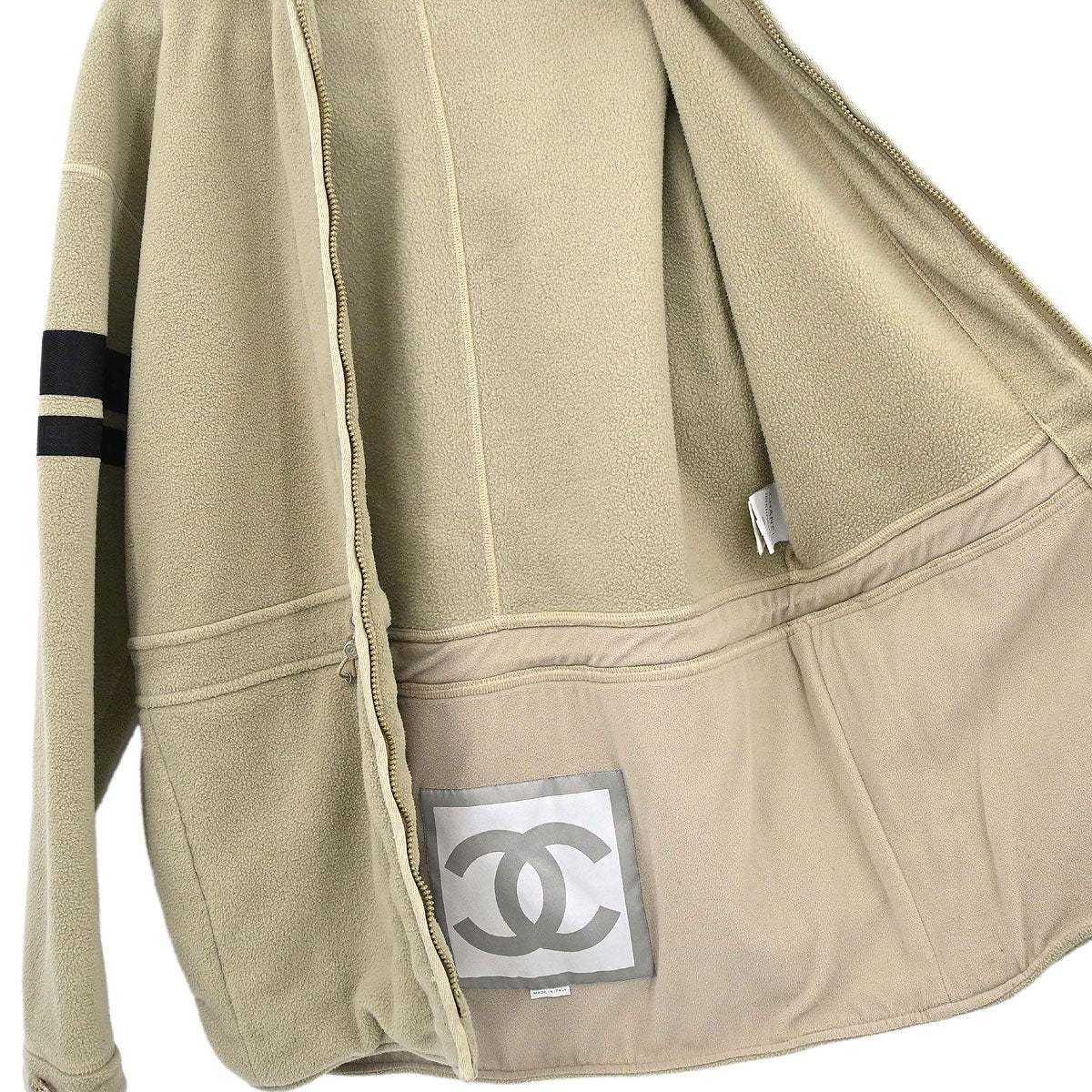 Chanel 2002 Sport Line Zip Up Hooded Jacket Beige #38