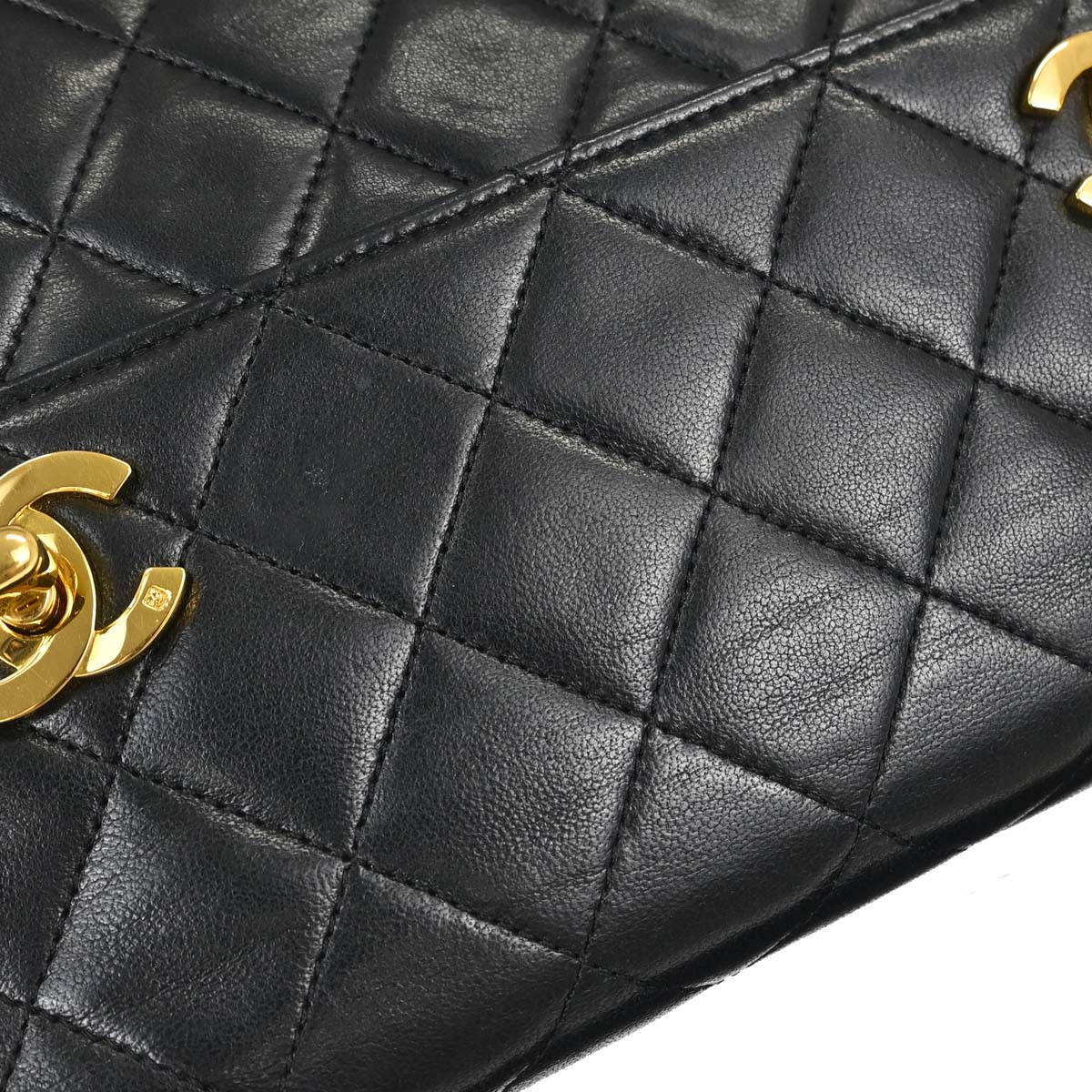 Chanel 1989-1991 Black Lambskin Double Turnlock 2way Shoulder Handbag