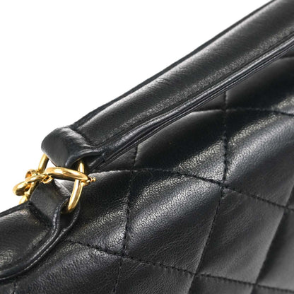 Chanel 1989-1991 Black Lambskin Double Turnlock 2way Shoulder Handbag